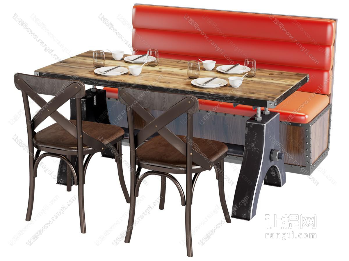 工业风loft卡座餐桌椅组合