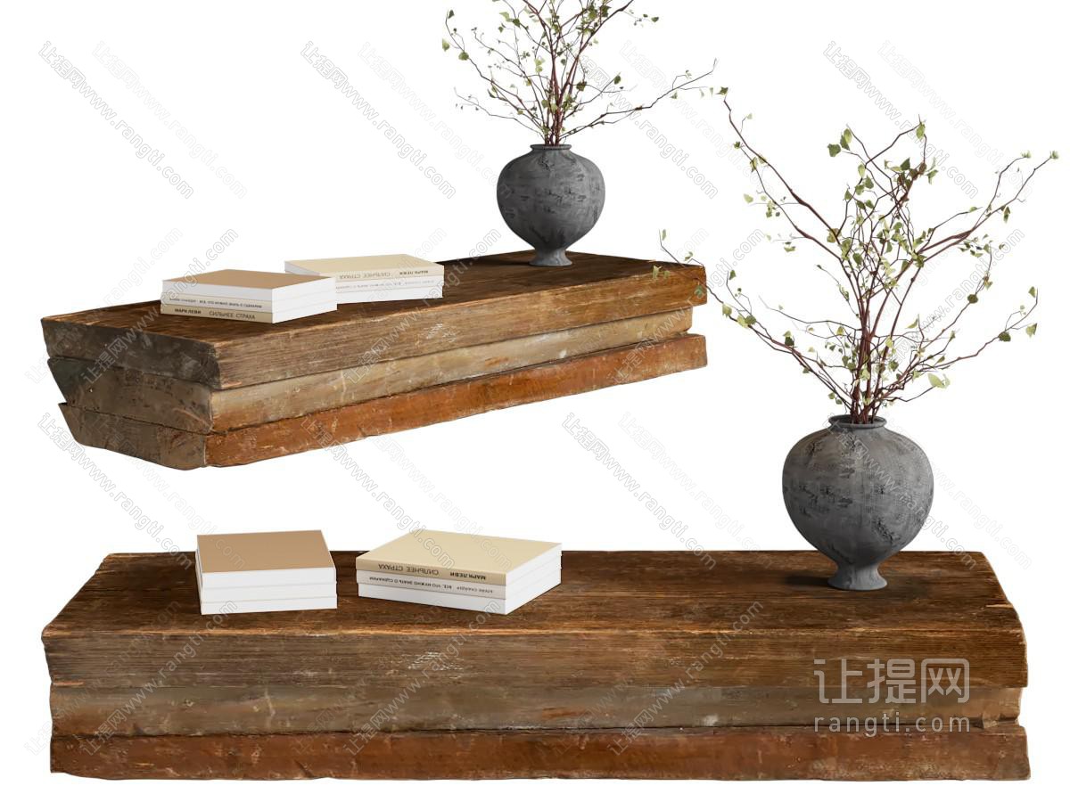 侘寂风花瓶花卉 书本摆件组合