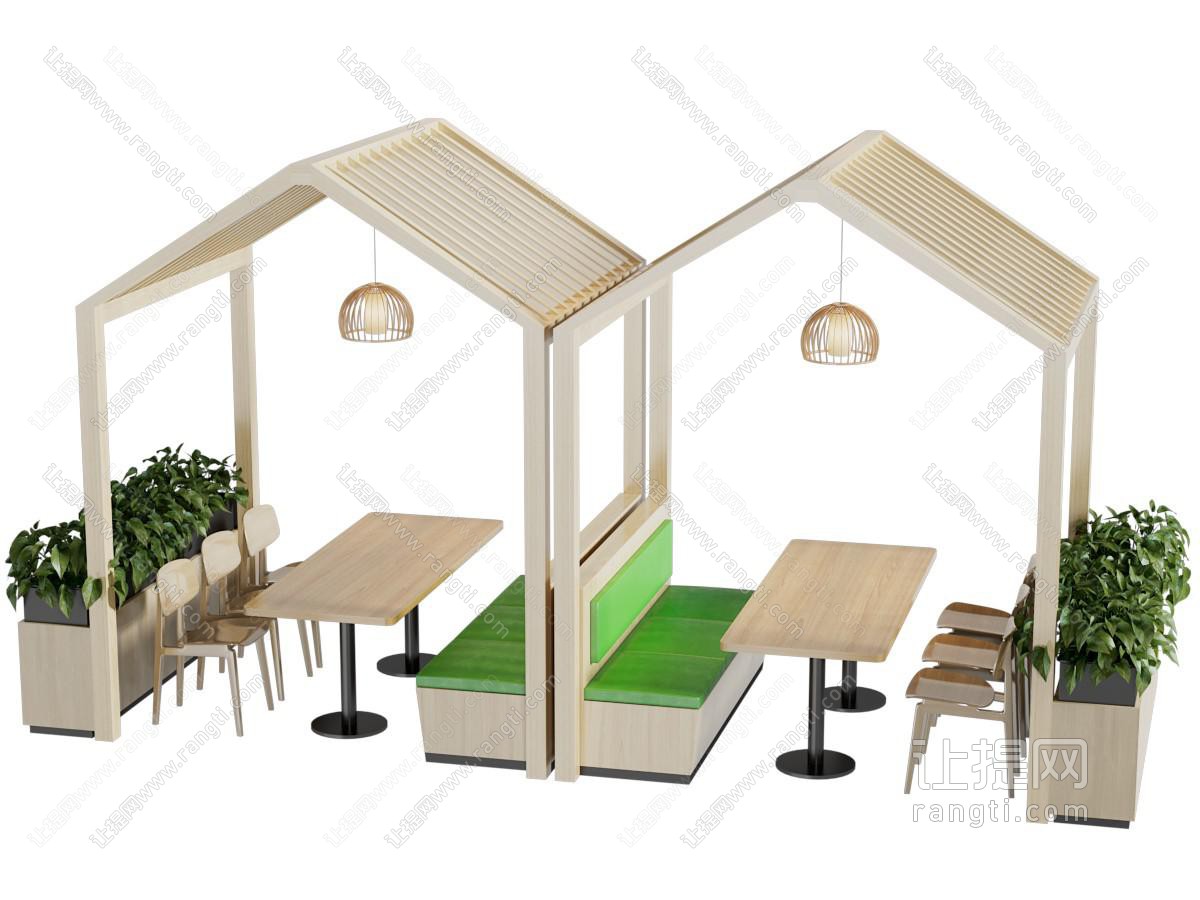 现代餐饮小木屋卡座餐桌椅组合