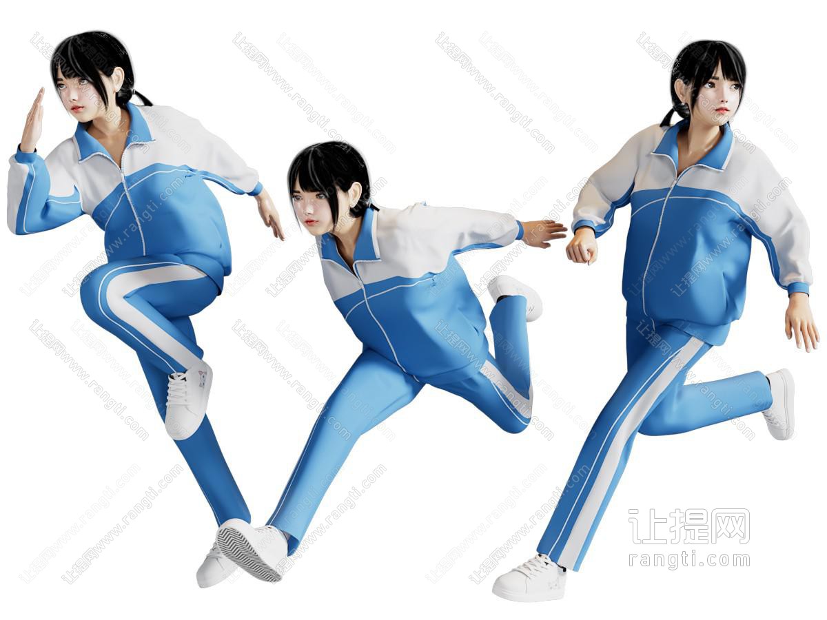 现代跑步的学生 女孩 儿童 人物