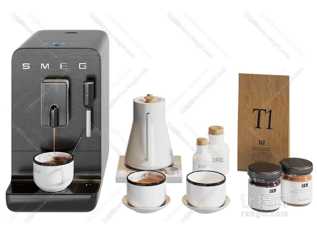 现代咖啡机 咖啡杯 摆件组合