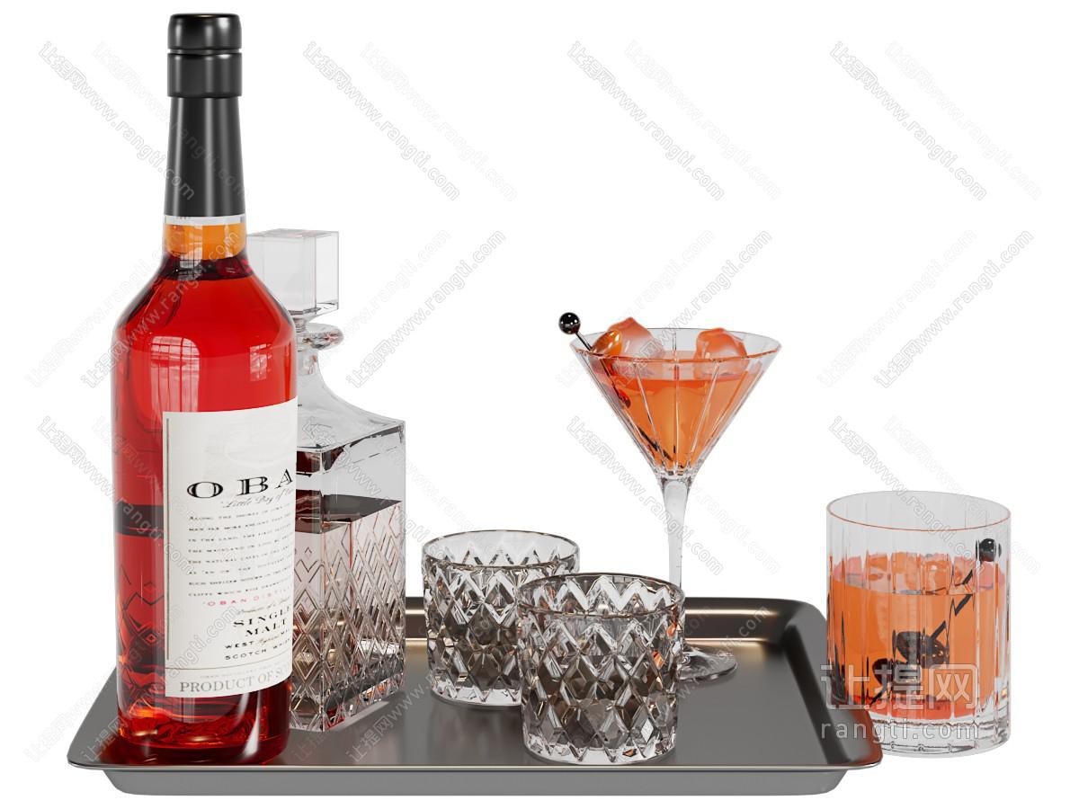现代酒瓶酒杯 摆件组合