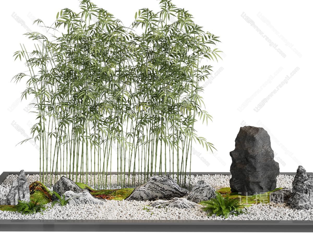 新中式竹子 石头 假山景观园艺小品