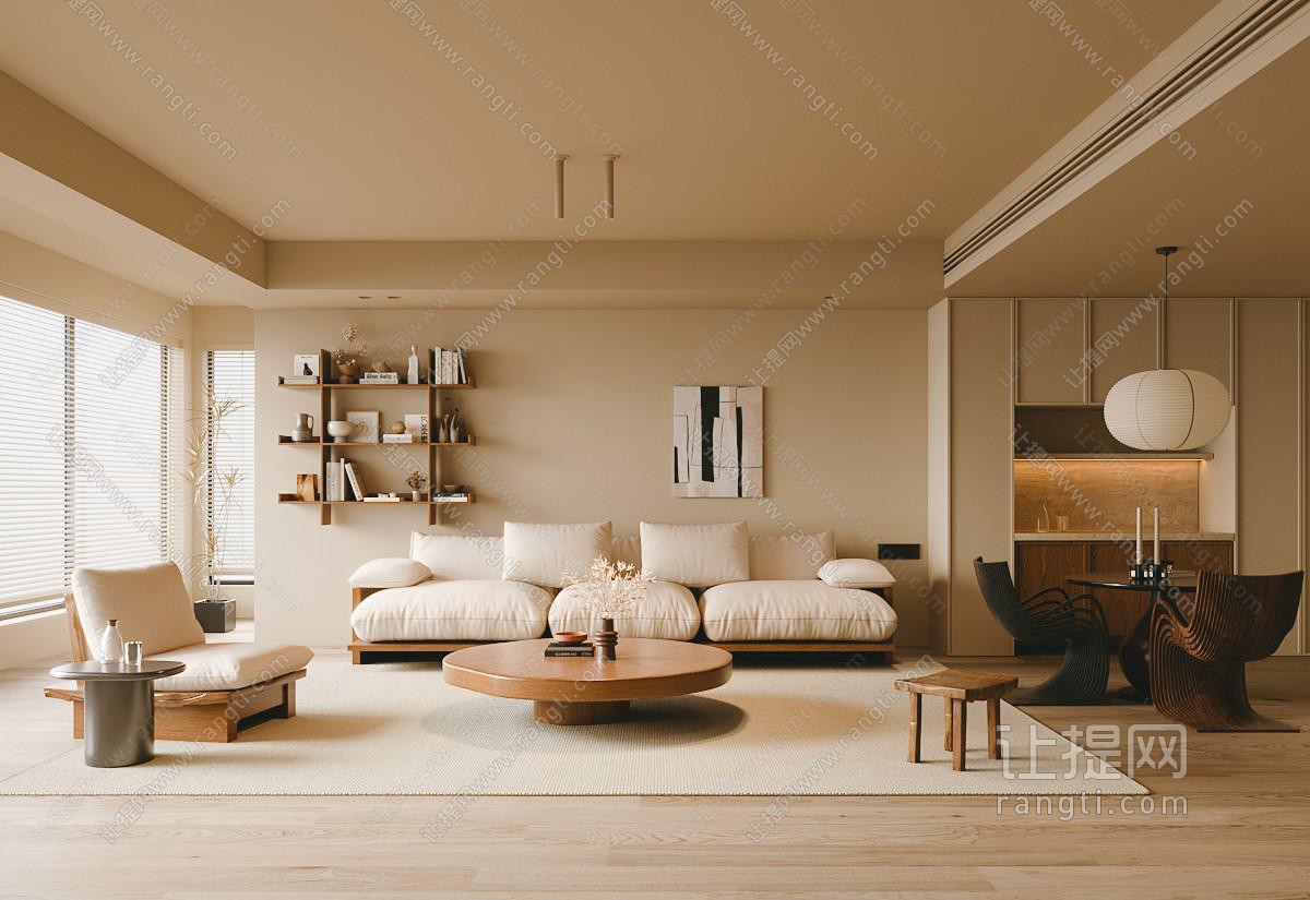 侘寂风中古客厅餐厅