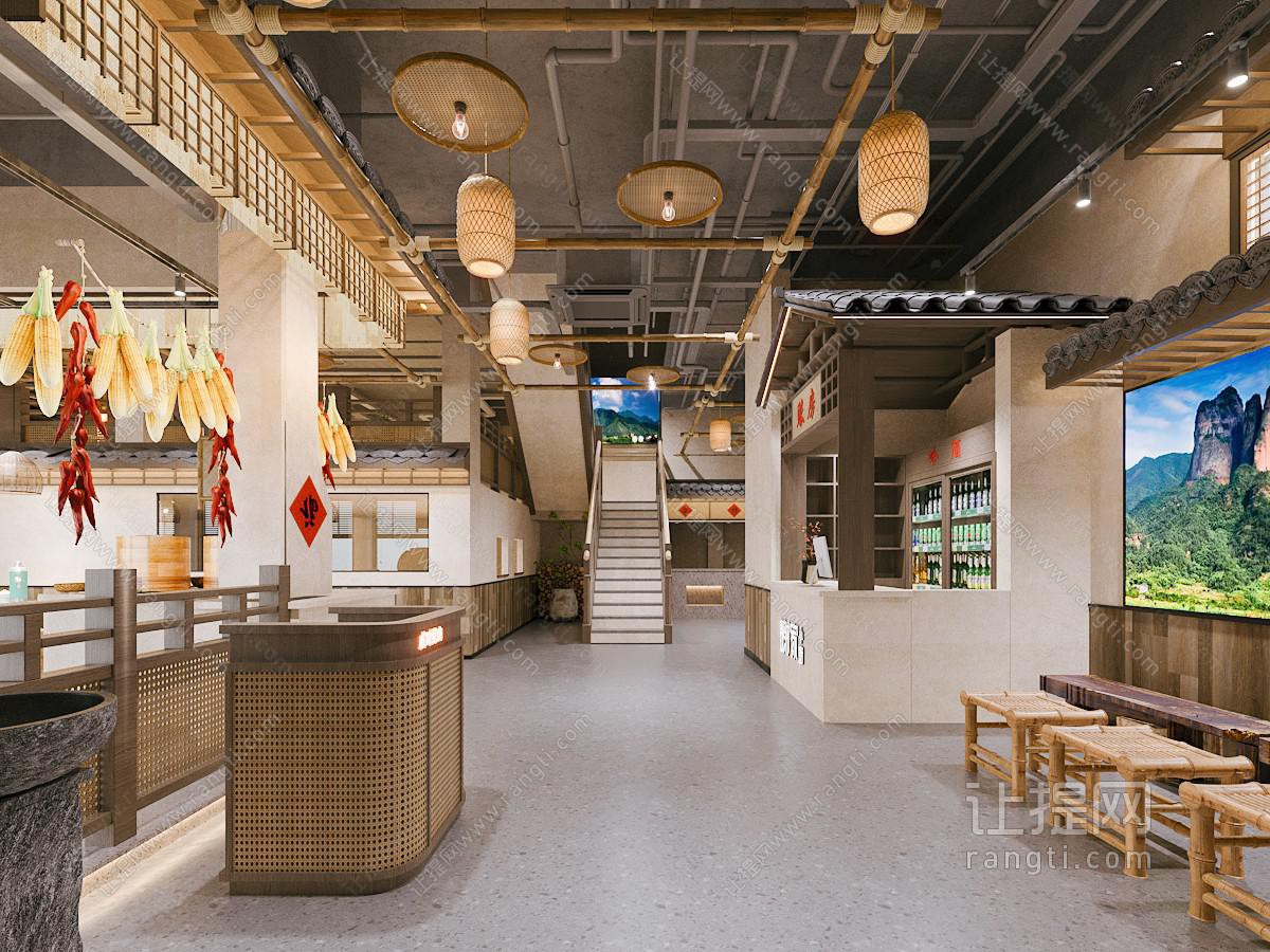 新中式饭店餐馆收银台 过道