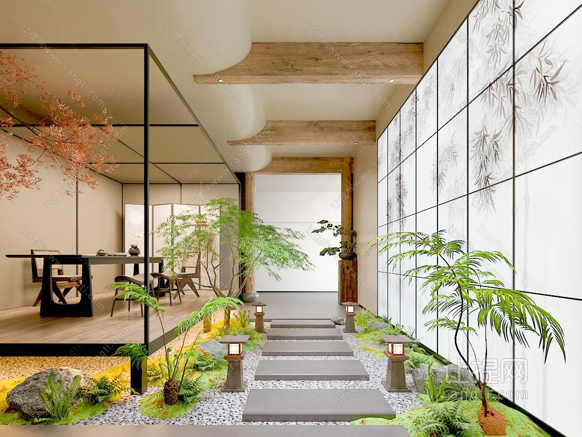 新中式茶室 室内景观园艺小品
