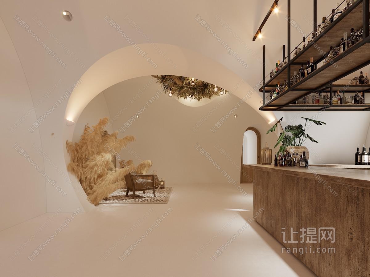 侘寂风餐厅吧台 接待区