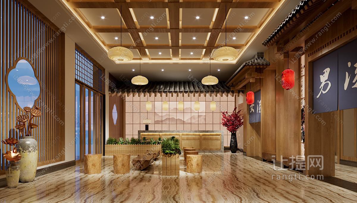 新中式中古风公共浴室大堂接待