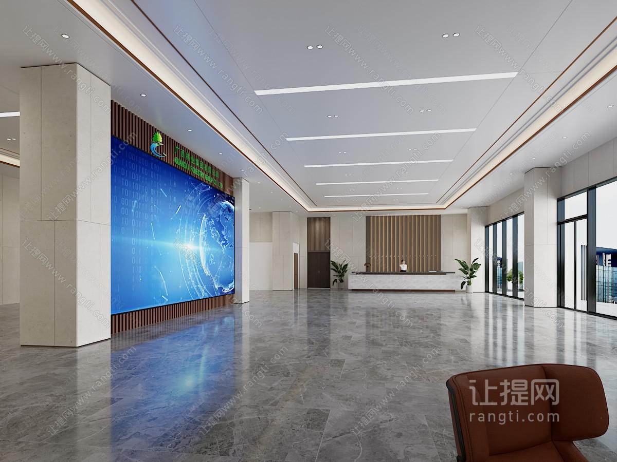 现代办公楼大堂前台接待区