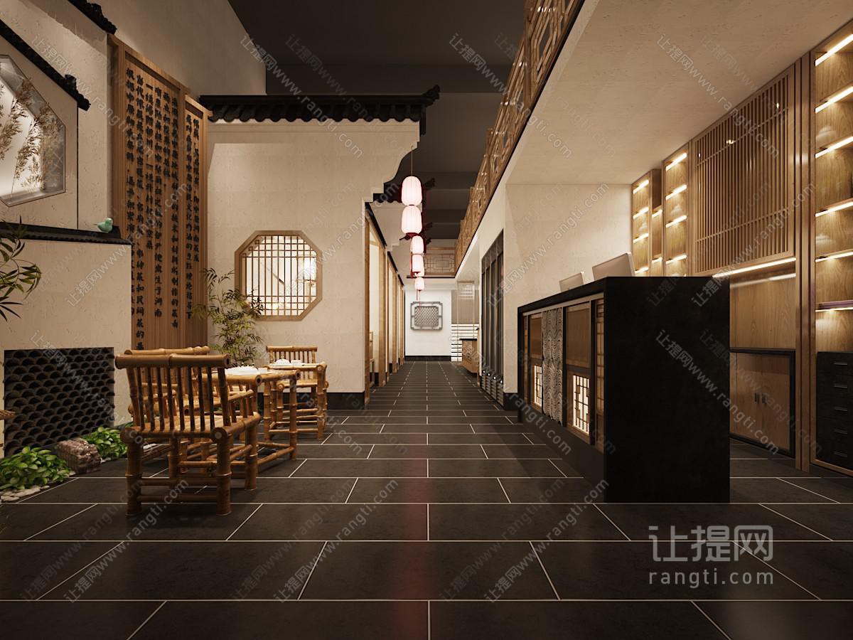 新中式饭店餐馆就餐区 过道
