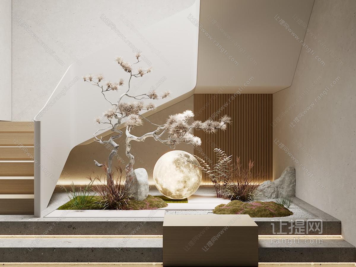 新中式楼梯间景观园艺小品