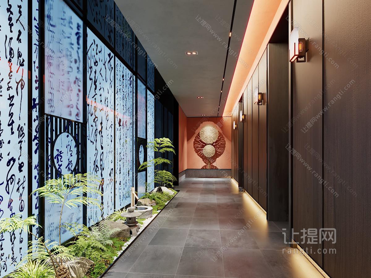 新中式酒店过道 走廊