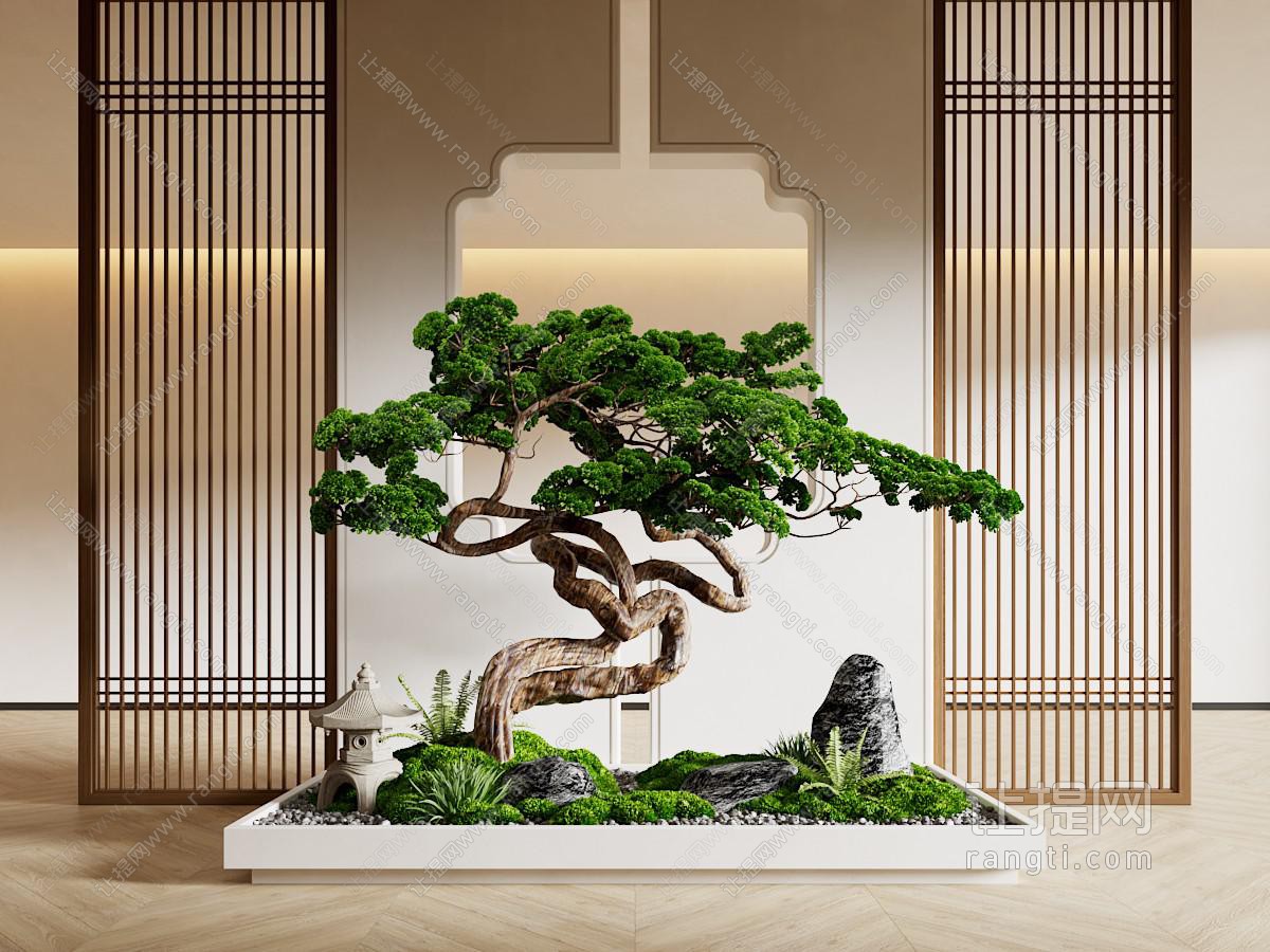 新中式室内松树景观园艺小品
