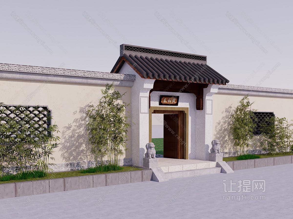 新中式庭院大门 围墙