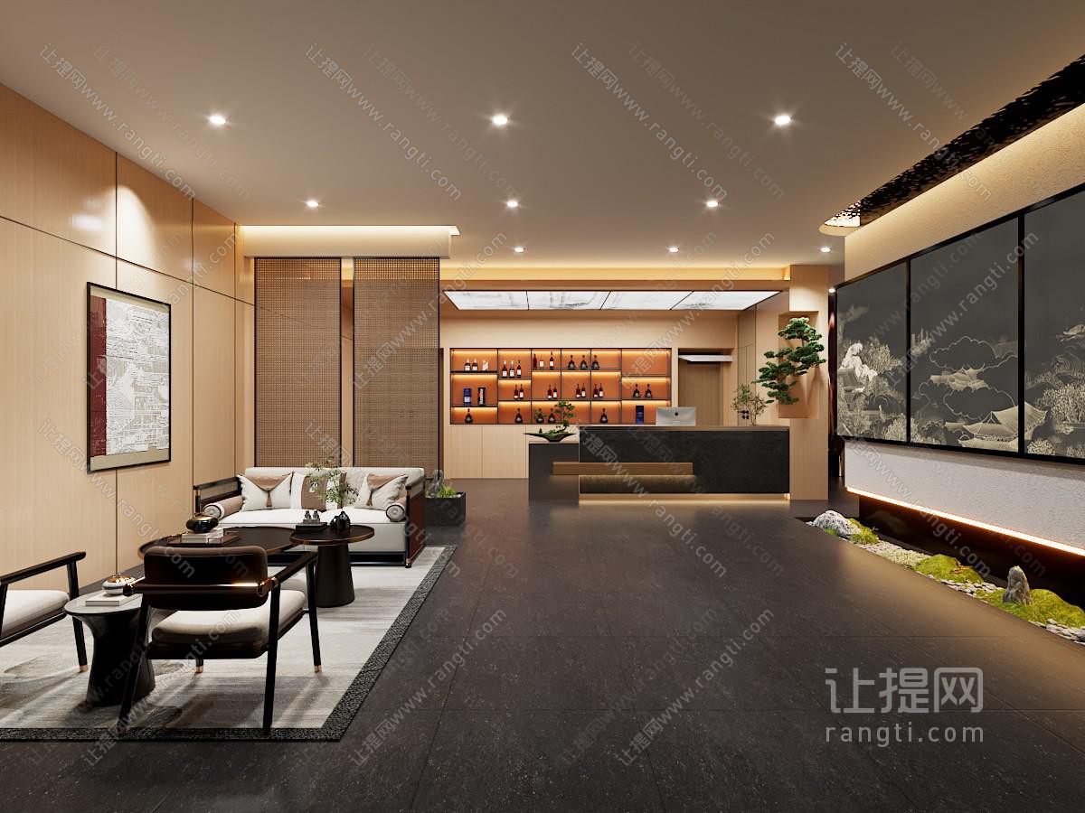 新中式会所大堂前台接待区
