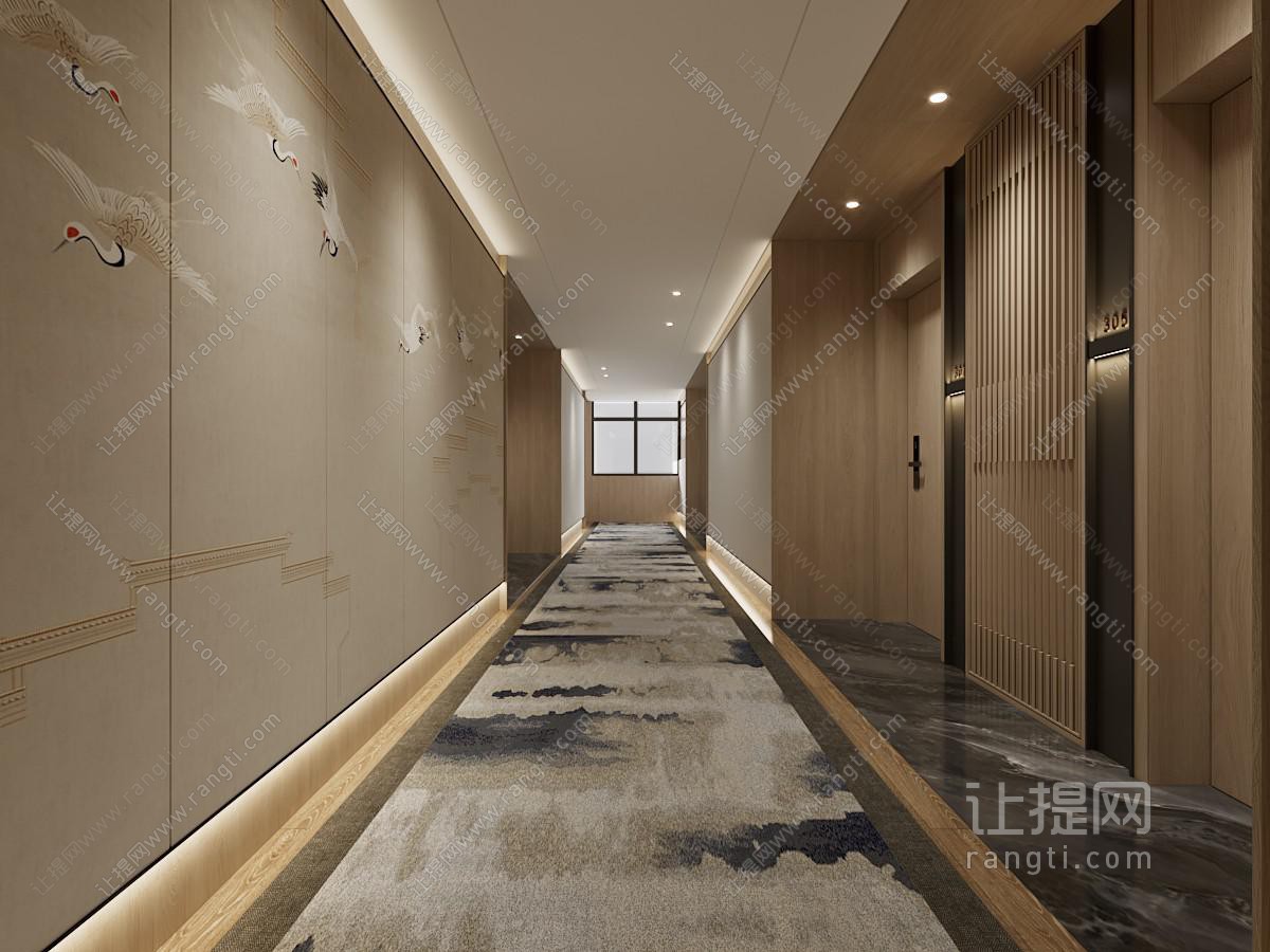 新中式酒店客房走廊过道