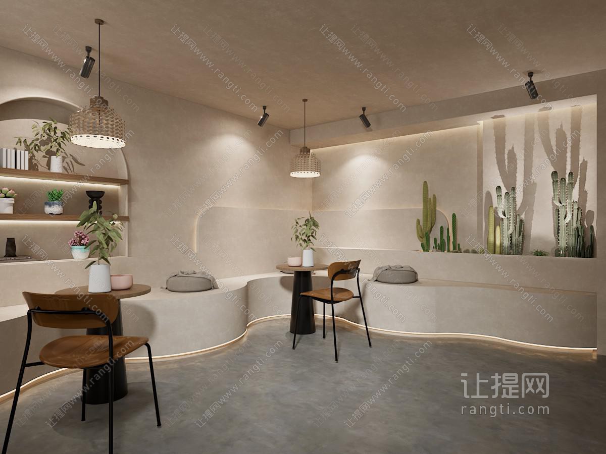 侘寂风咖啡厅奶茶店休闲区