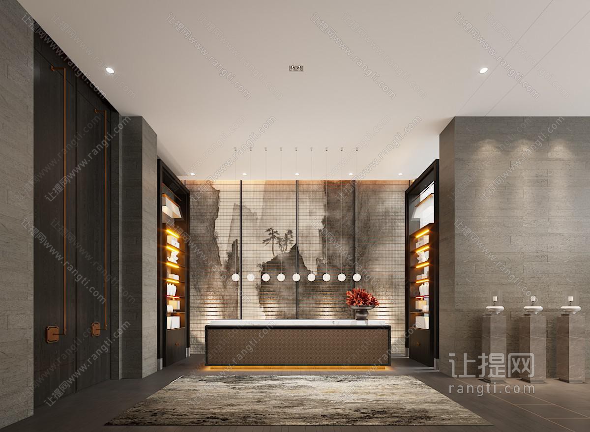 新中式酒店大堂前台接待