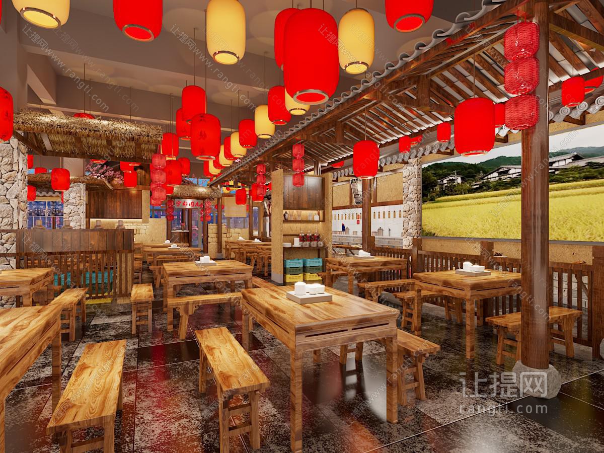 新中式中古饭店餐馆就餐区