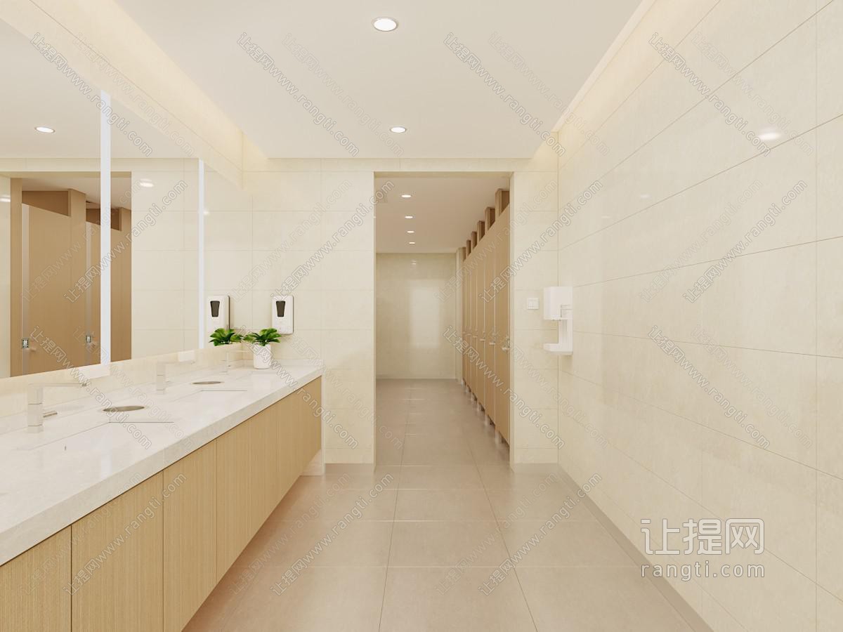 现代奶油风公共卫生间 洗手间