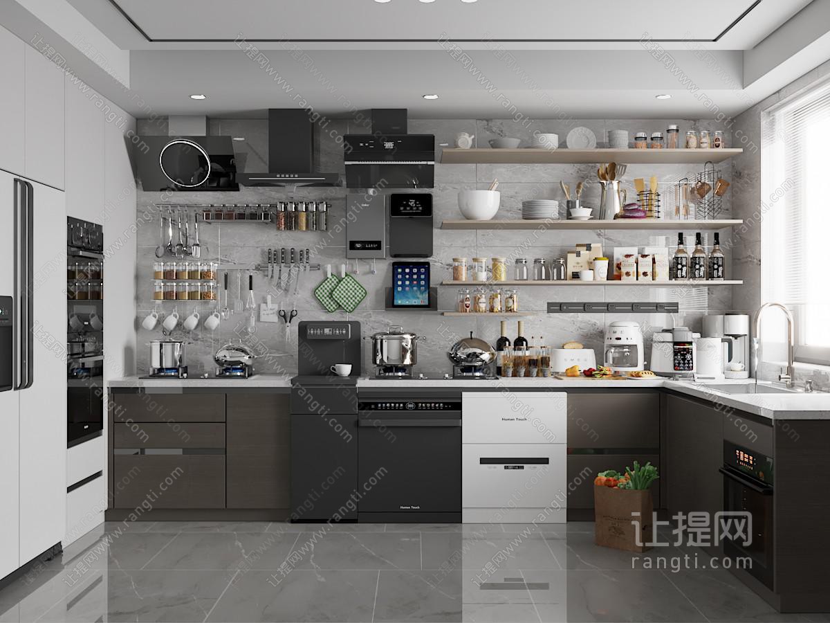 现代厨房 厨具组合 厨房电器