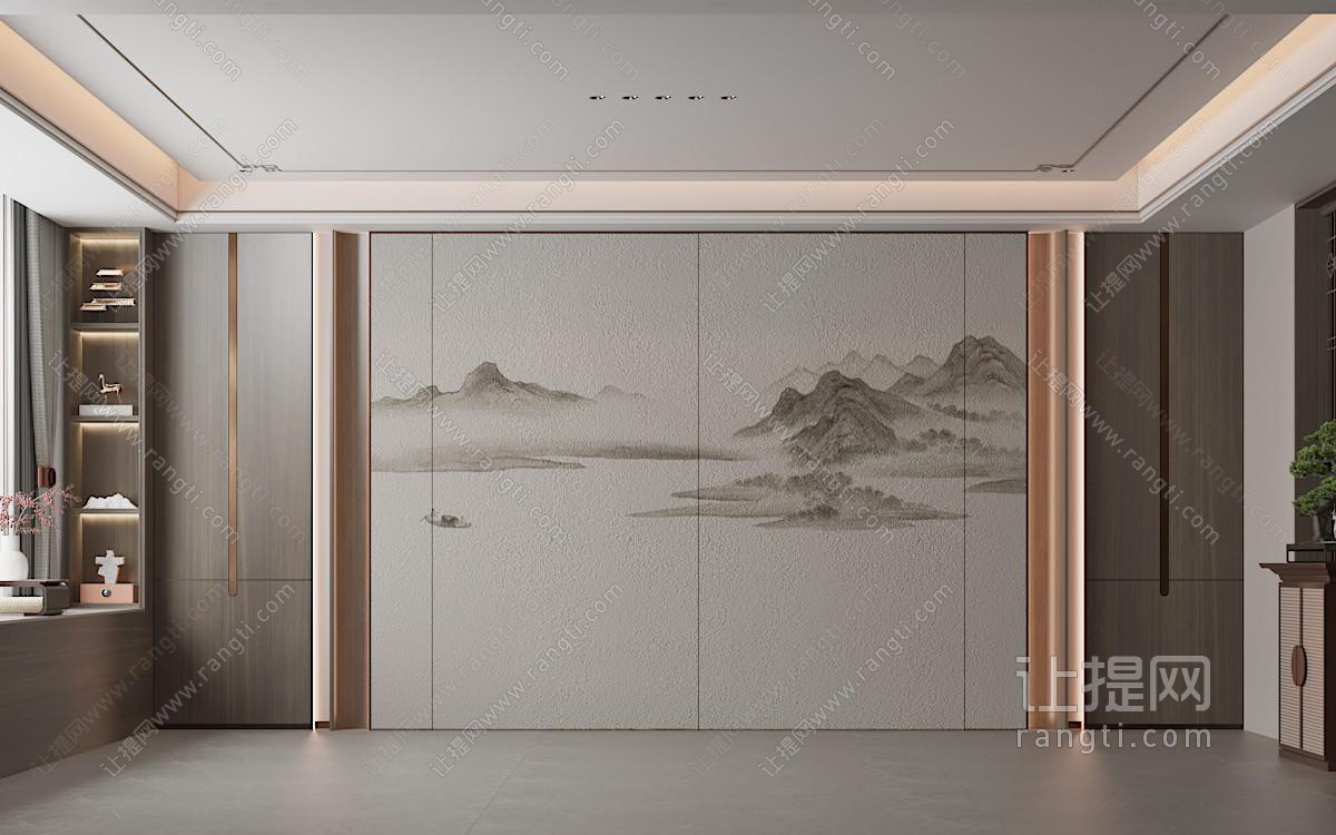 新中式床头背景墙