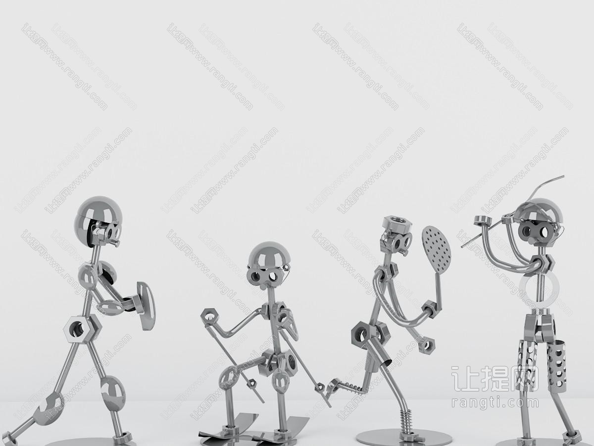 现代金属机器人摆件组合