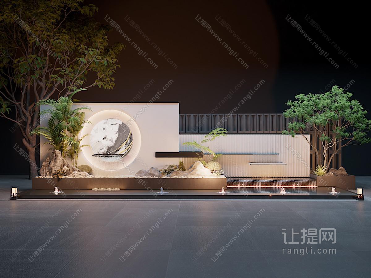 新中式景观背景墙