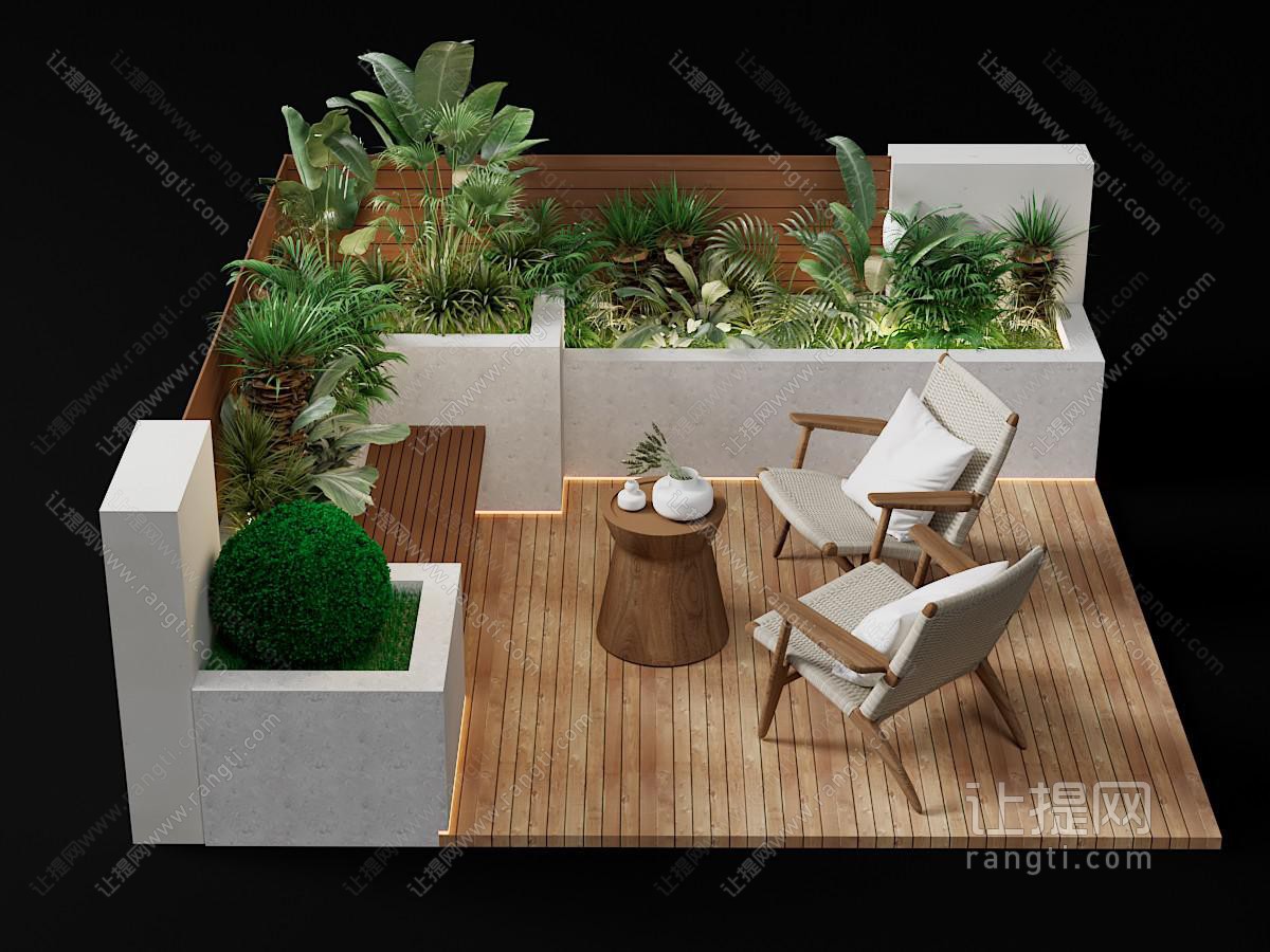 现代露台植物景观园艺小品 休闲桌椅组合