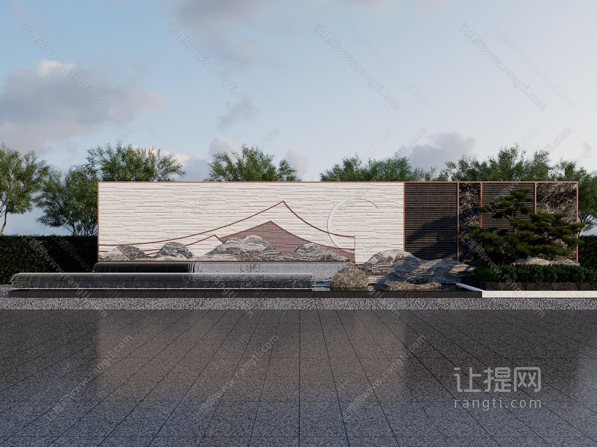 新中式景观背景墙