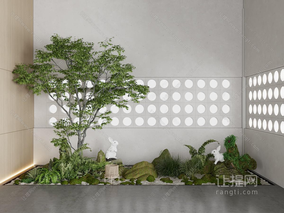 新中式室内树木植物景观园艺小品