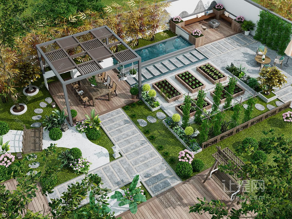 现代庭院廊架 植物景观园艺小品