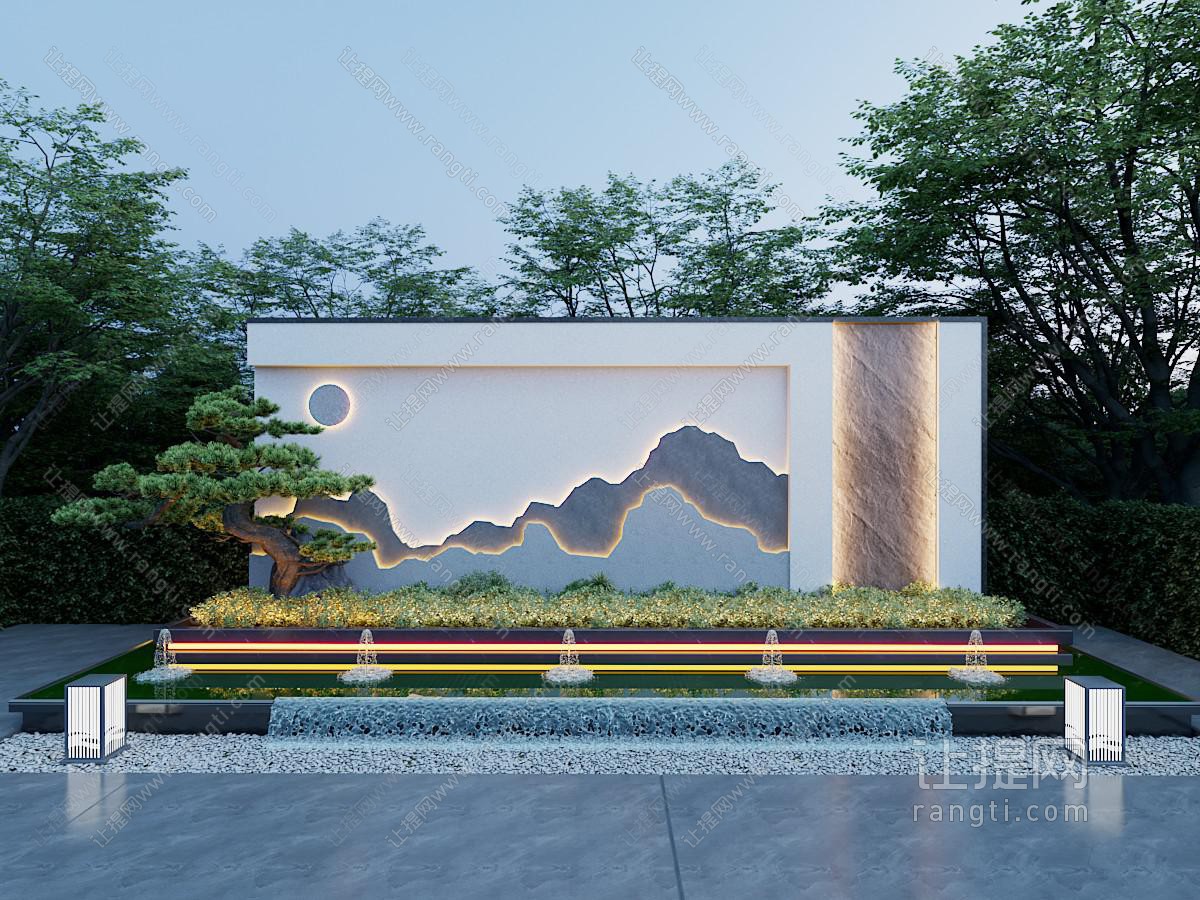 新中式景观背景墙 水景园艺小品