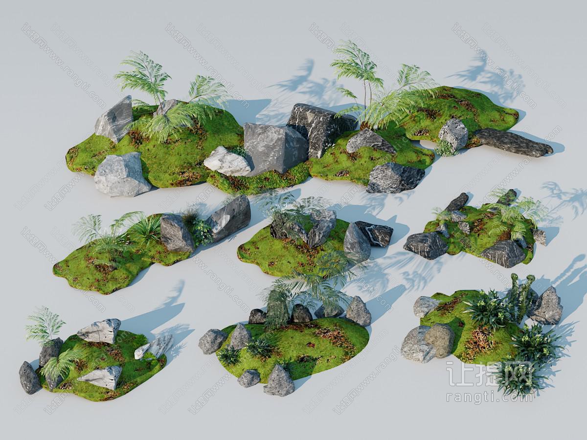 现代石头植物景观园艺小品