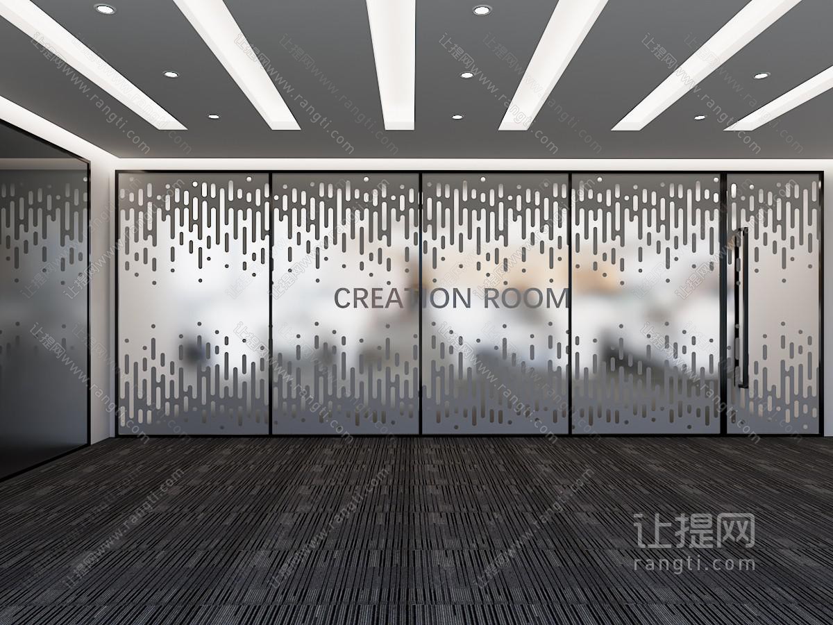 现代办公室玻璃隔断 大门 平开门