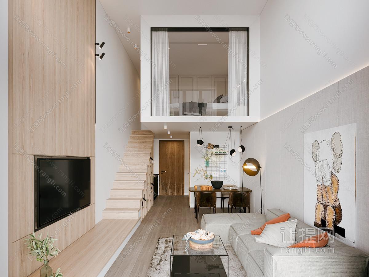 现代公寓loft客厅餐厅
