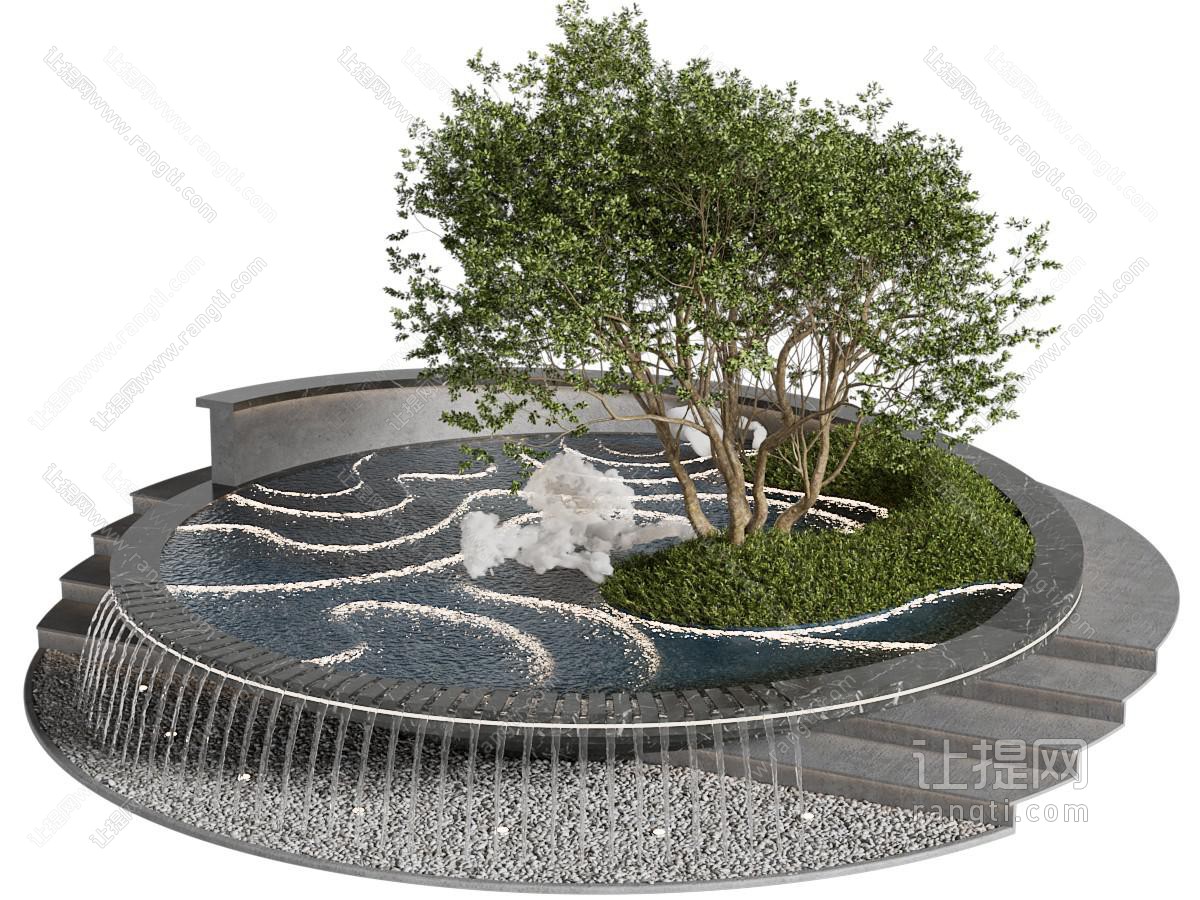 现代公园植物喷泉景观美陈