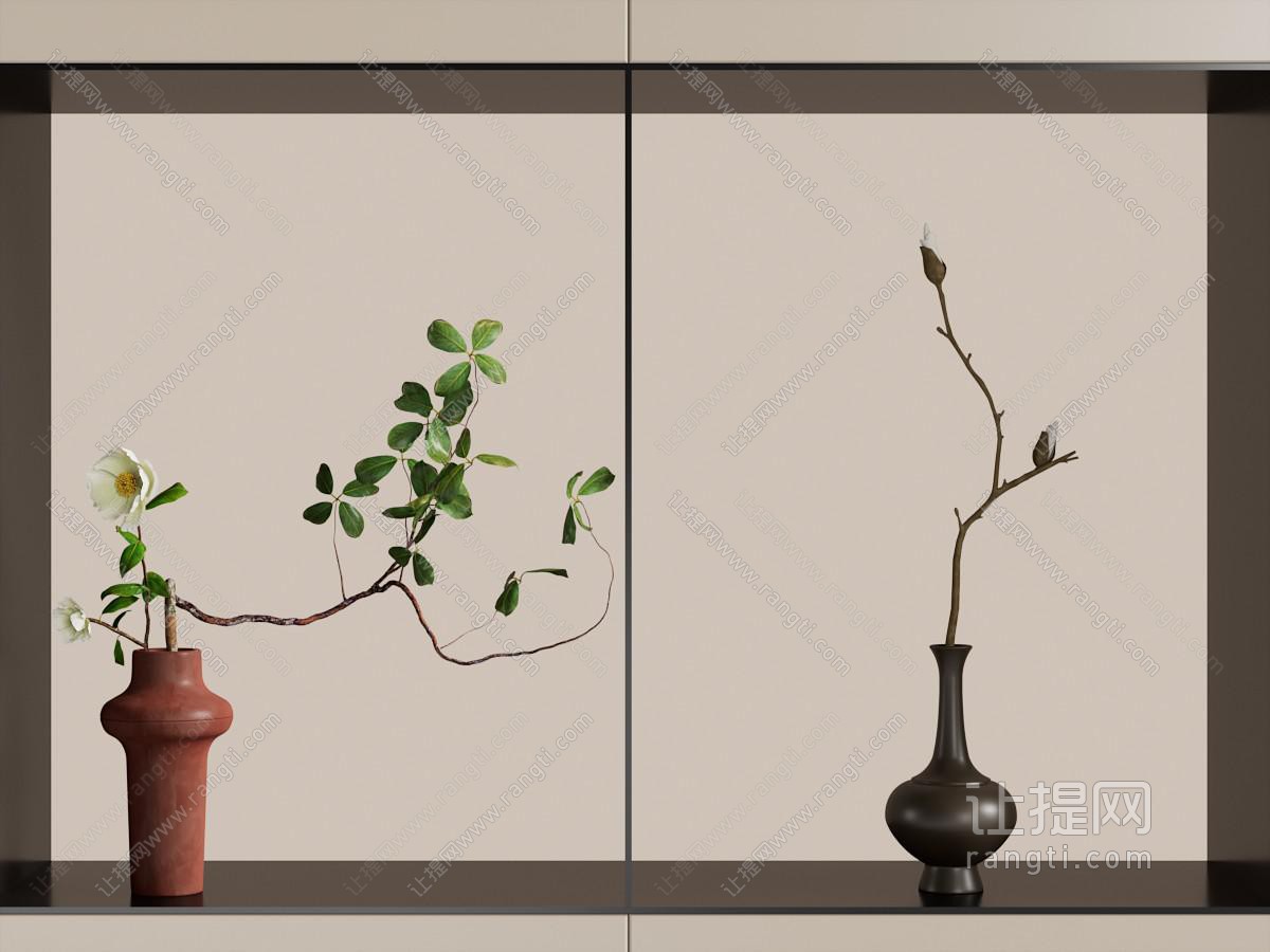 现代陶艺花瓶花卉 摆件组合