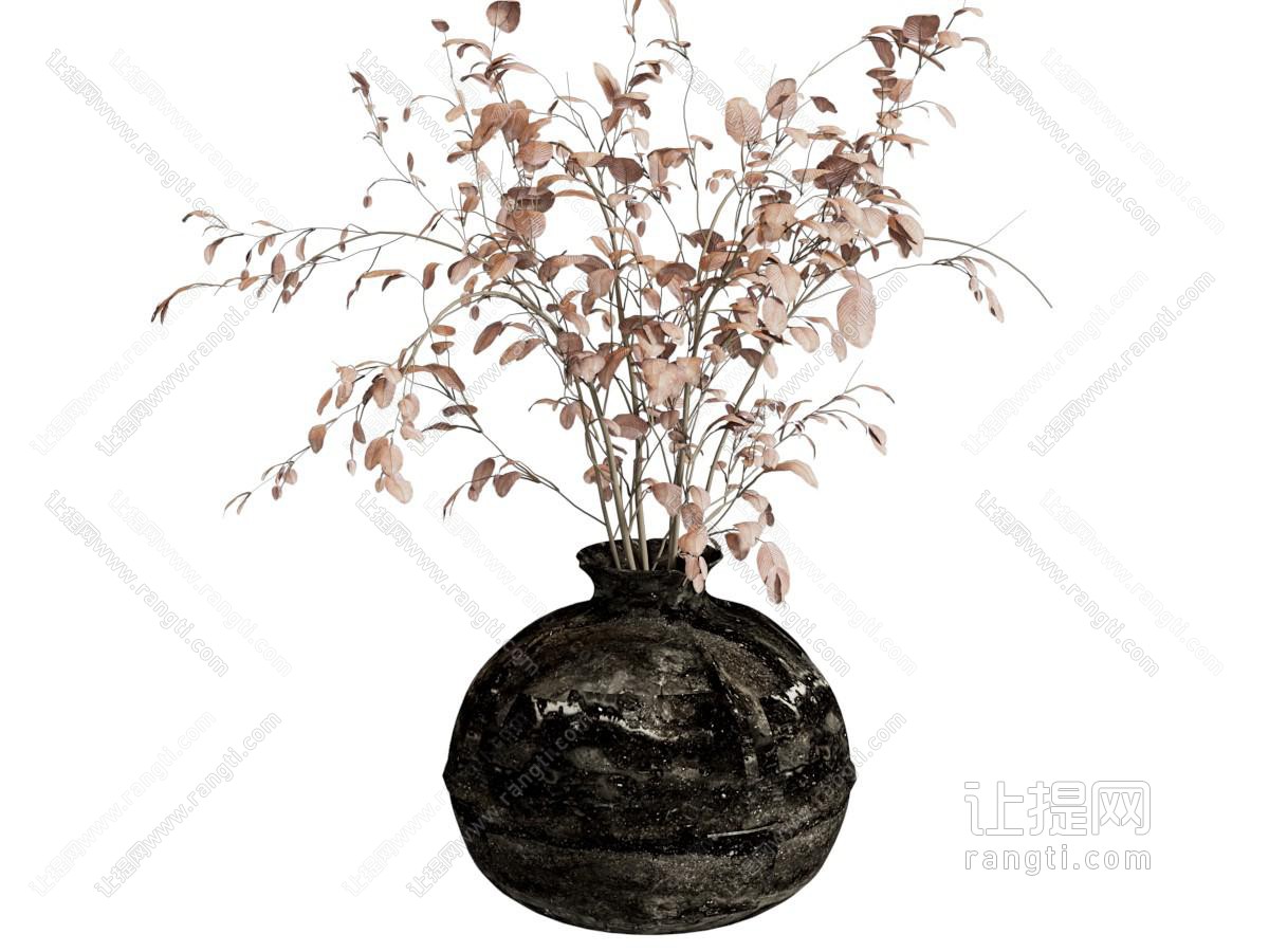 侘寂风陶艺花瓶花卉
