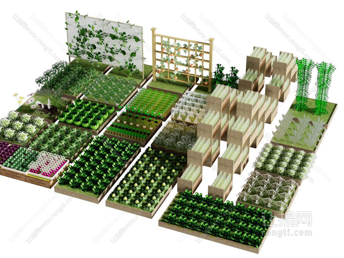 现代庭院小品 菜园 菜地 种植区 菜架