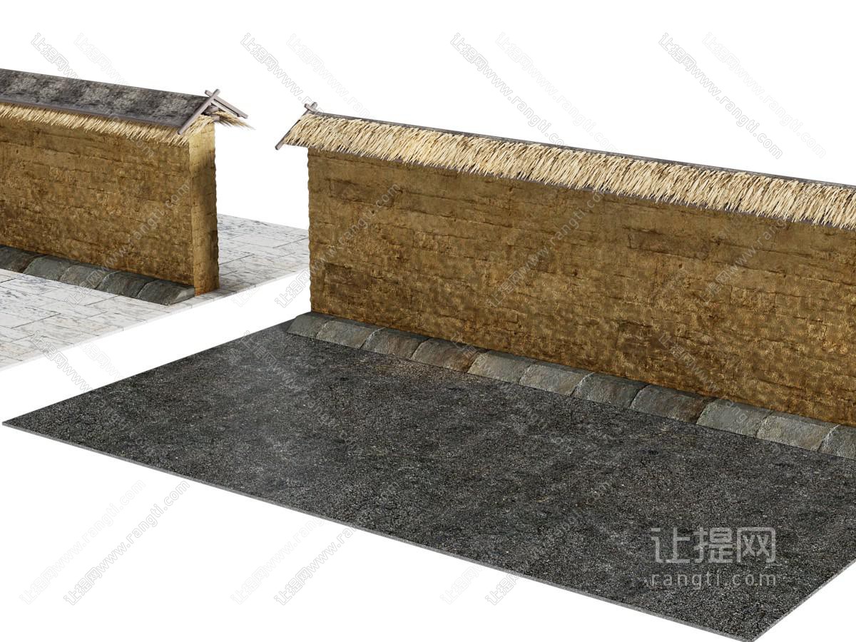 中式古代围墙 土墙 泥墙 稻草围墙