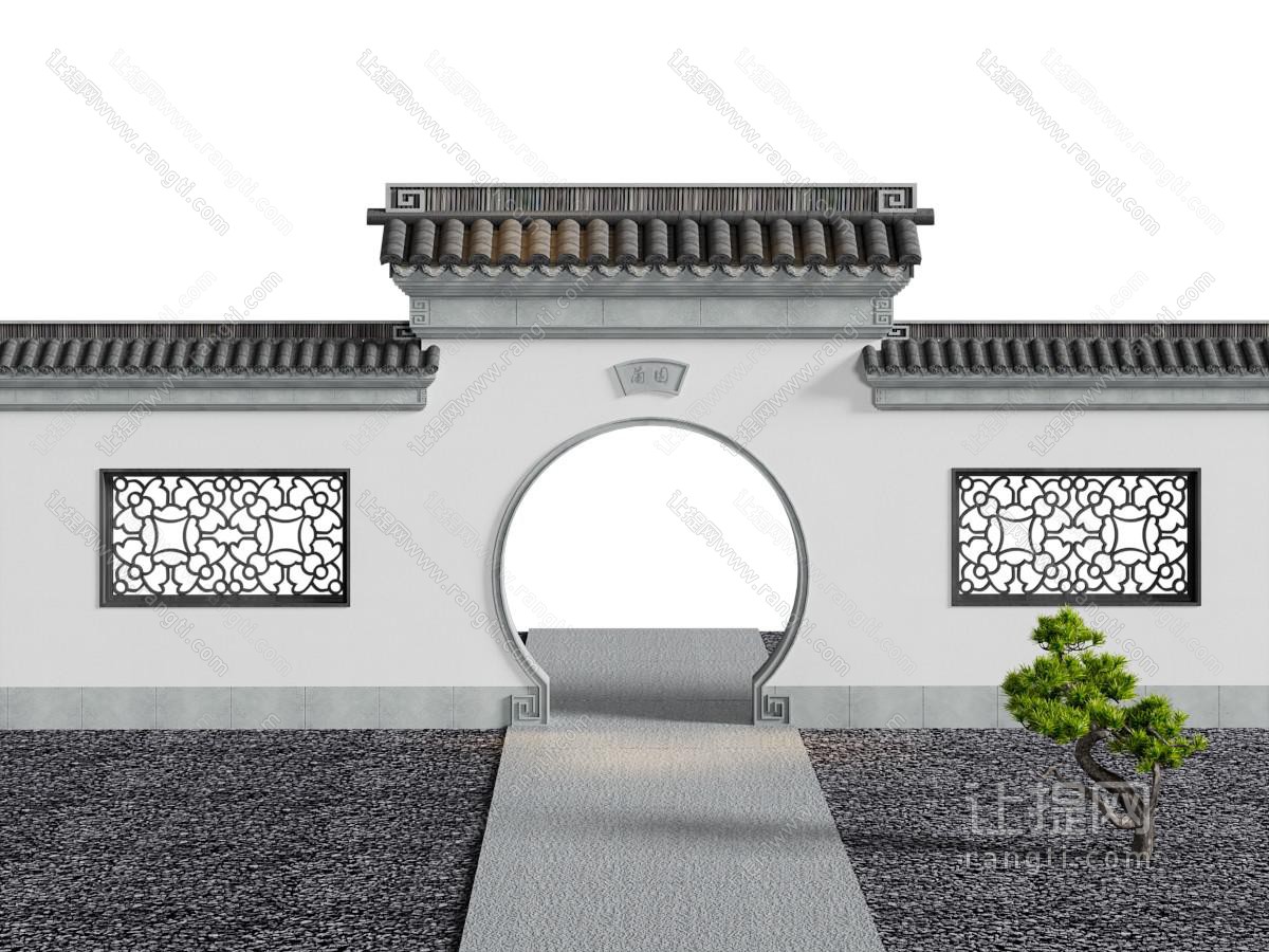 新中式景观墙 大门 月洞门 庭院门洞