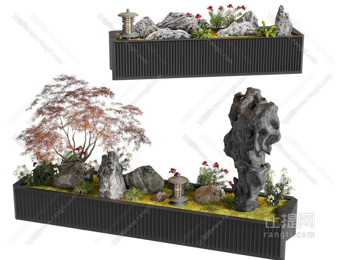新中式花坛 假山 草坪灯景观园艺小品