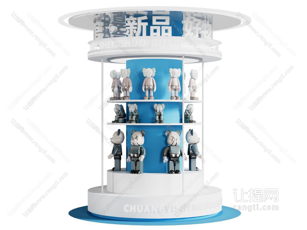 现代暴力熊 Kaws公仔展柜 造型包柱 潮玩墙
