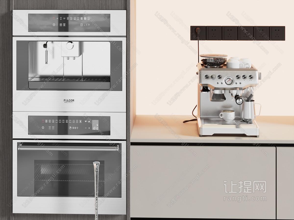 现代嵌入柜体的咖啡机 烤箱