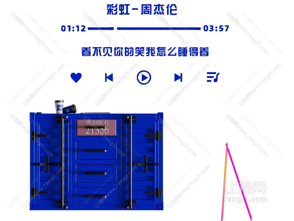 工业风loft背景墙 蓝色边柜