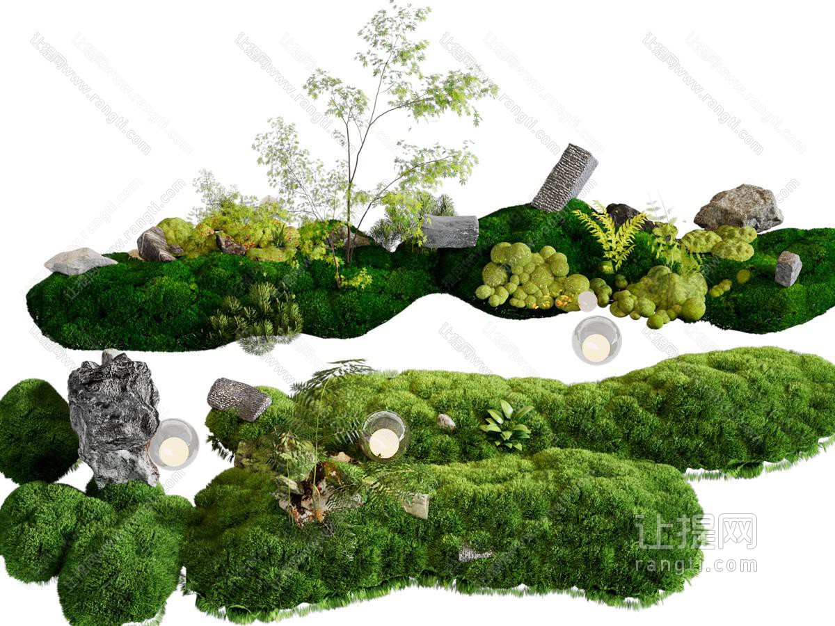 现代花草植物 景观石 园艺小品