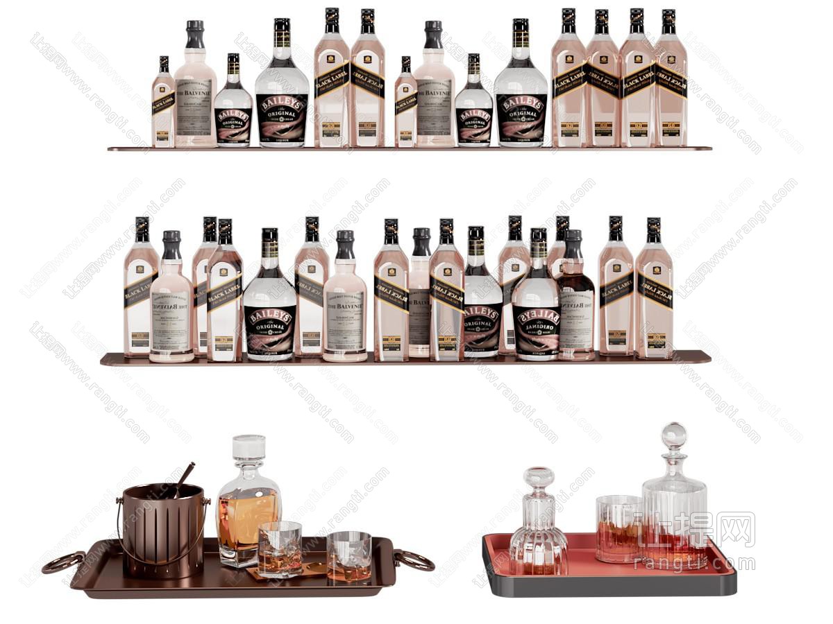 现代香槟酒瓶酒杯 摆件组合