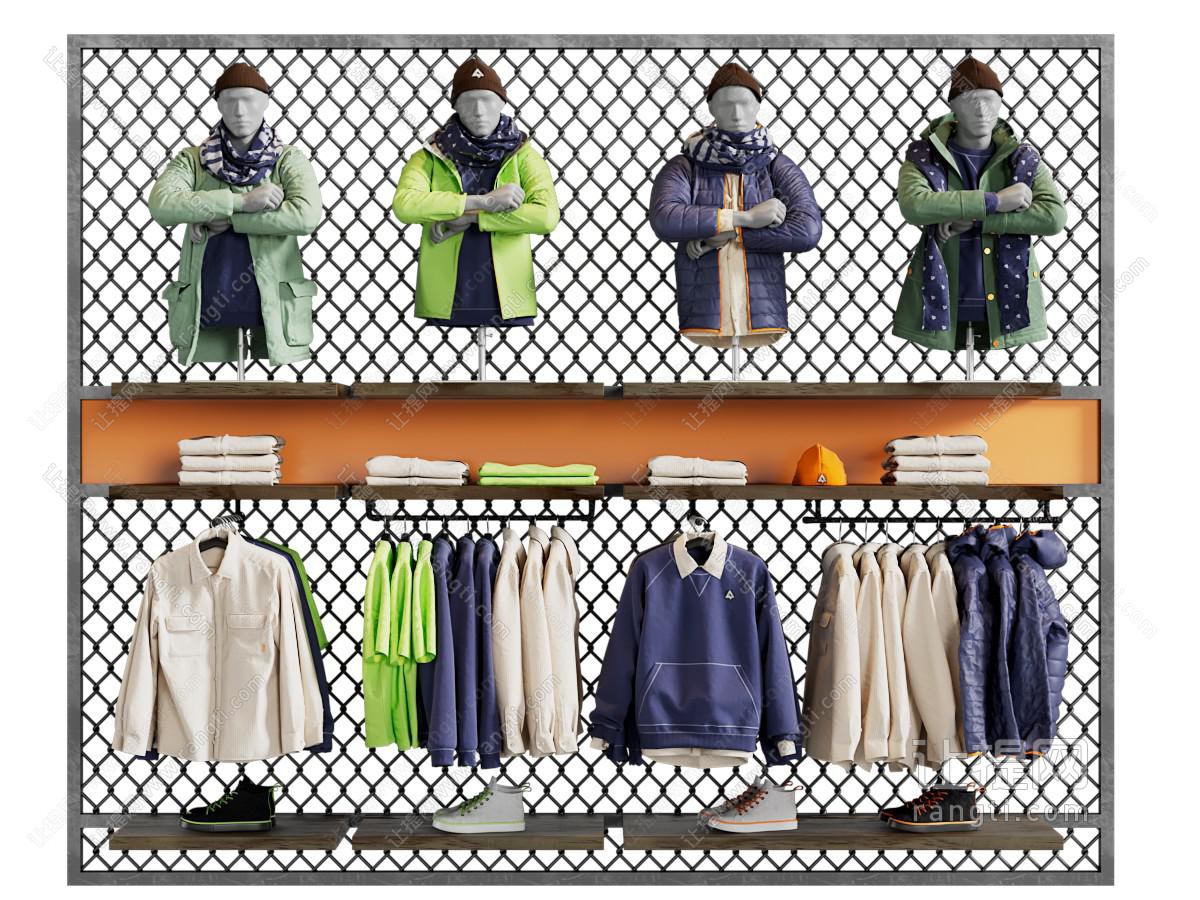 工业风loft服装美陈 男装陈列 衣服展架