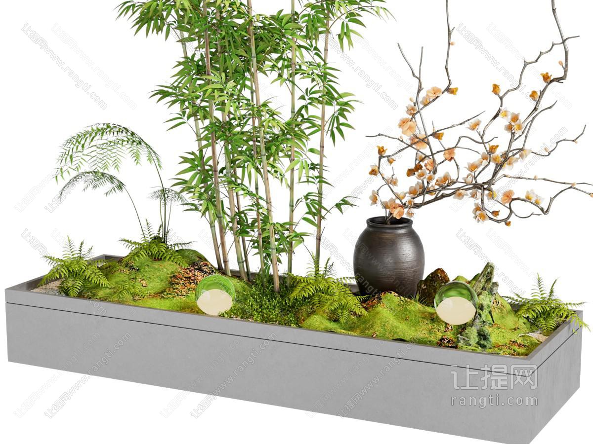现代花草 竹子 陶艺器皿景观园艺小品